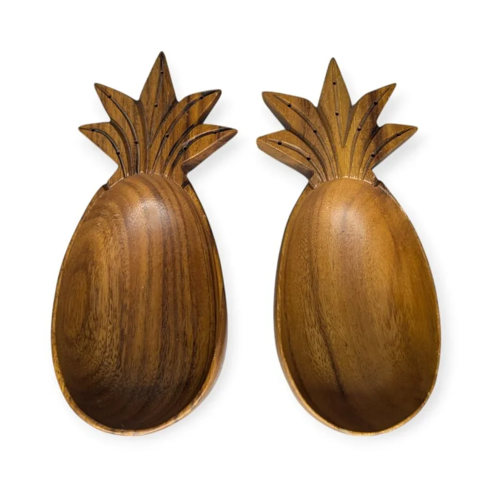 Vintage Monkey Pod Wood Carved Pineapple Shaped Wooden Bowls/Dishes Set …